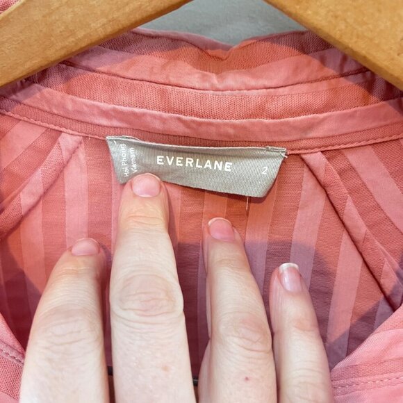 Everlane The City Stripe Rose Pink Button Up Raglan Blouse Size 2 Coral Pink - Picture 2 of 5